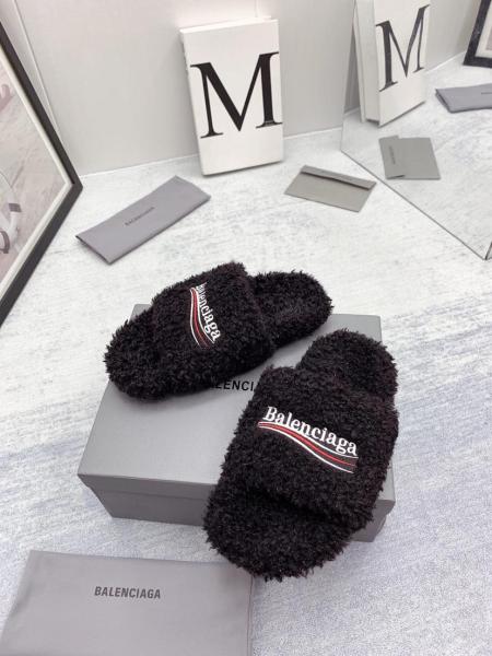 Balenciaga Furry Home Slippers Black