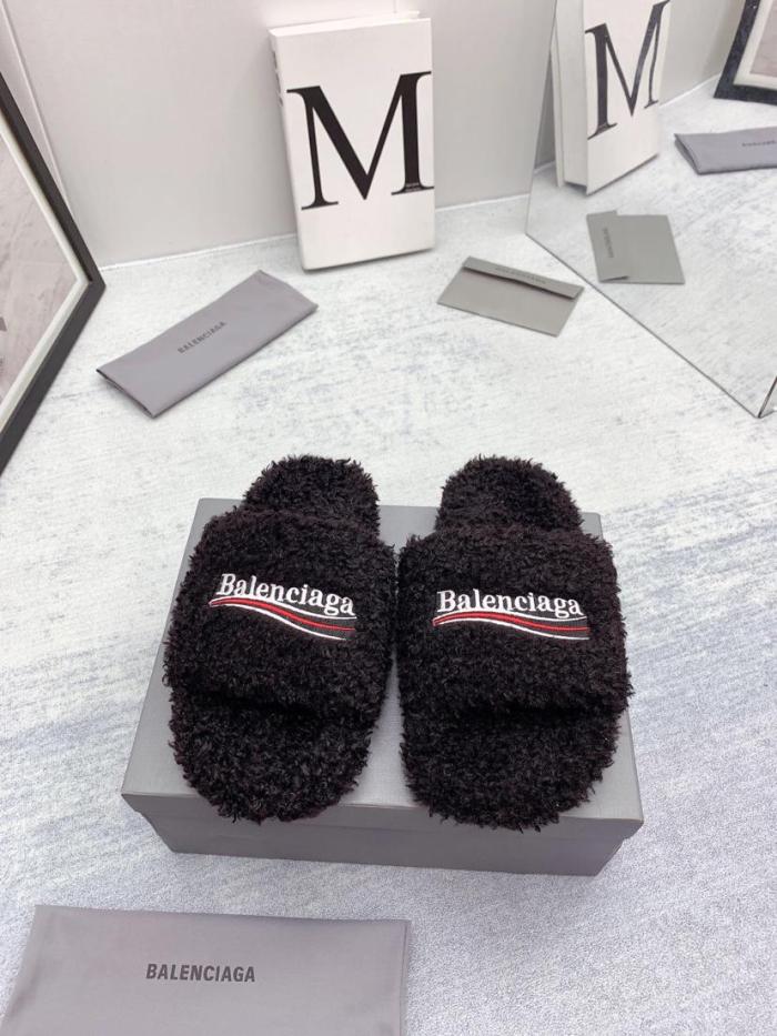 Balenciaga Furry Home Slippers Black