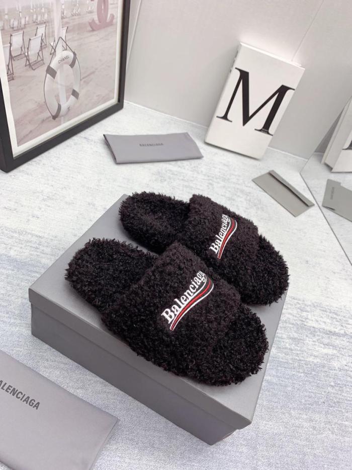 Balenciaga Furry Home Slippers Black