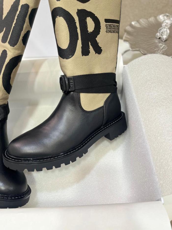 DIOR D Major Cow Leather Ankle Boots Women's Brown