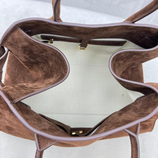 The Row Soft Margaux 15 Bag in Suede W1255L25MOSHG size 38.1*22.86*27.94 cm