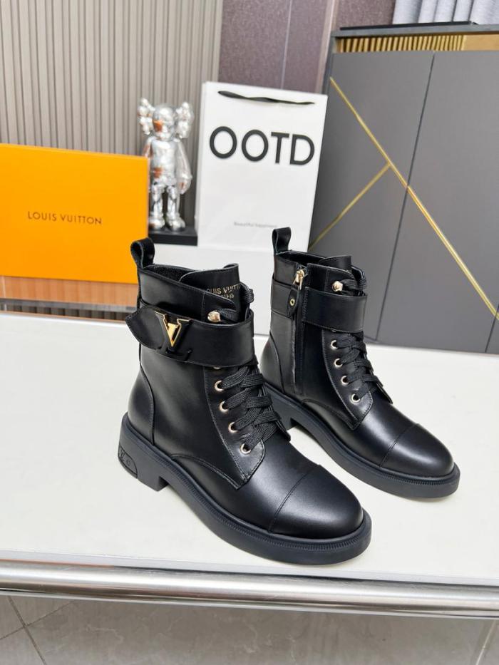 LOUIS VUITTON Citizen Cow Leather Ankle Boots Women's Black
