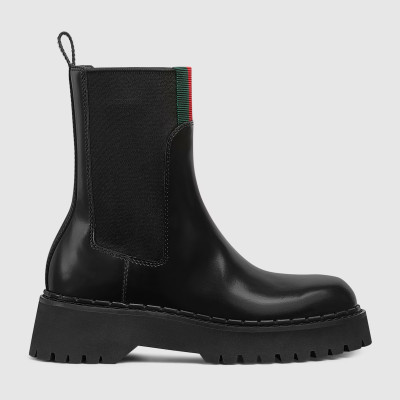 GUCCI Leather Short Chelsea Boots Women's Black