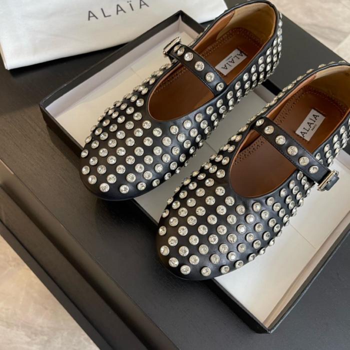 Alaia strass lambskin ballet flats AA3A029CK116 - 999