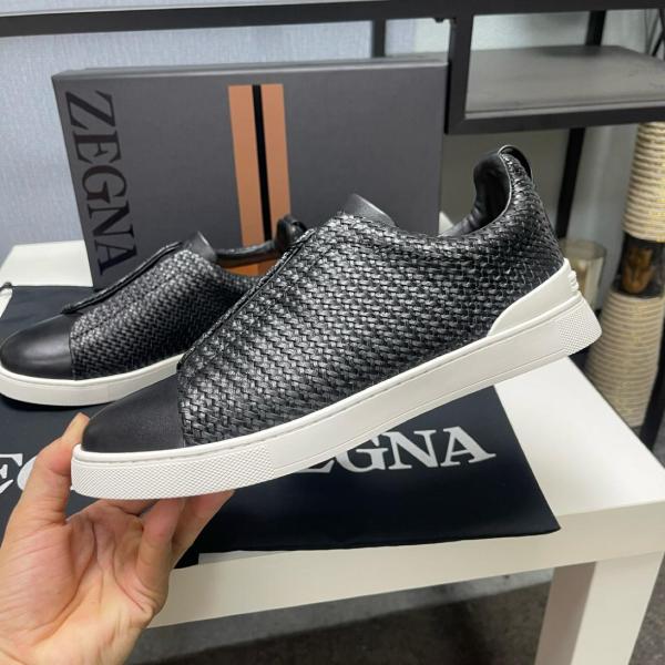 Zegna Triple Stitch Casual Comfortable Versatile Low-top Sneakers Men's Black
