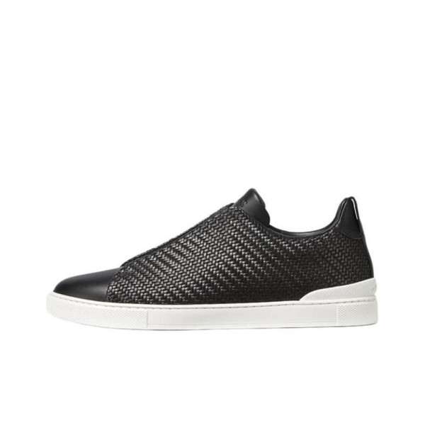 Zegna Triple Stitch Casual Comfortable Versatile Low-top Sneakers Men's Black