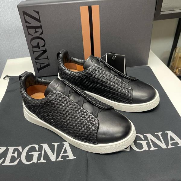 Zegna Triple Stitch Casual Comfortable Versatile Low-top Sneakers Men's Black