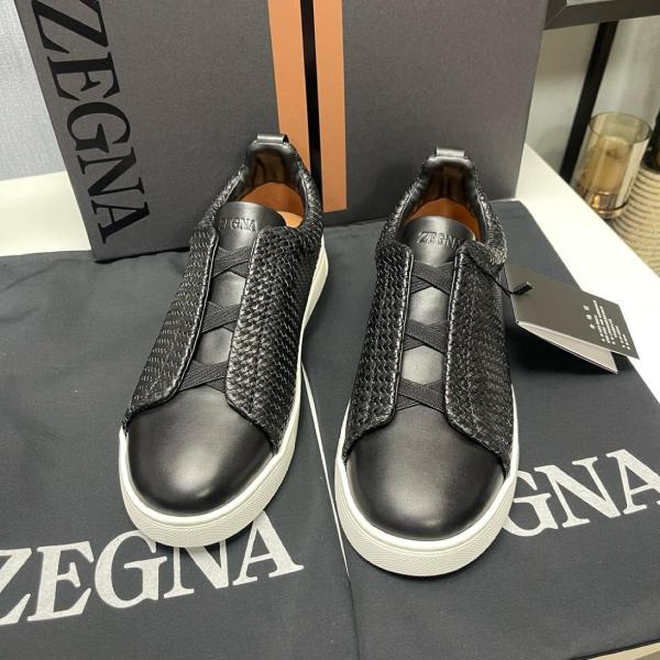 Zegna Triple Stitch Casual Comfortable Versatile Low-top Sneakers Men's Black