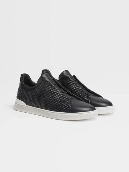 Zegna Triple Stitch Casual Comfortable Versatile Low-top Sneakers Men's Black