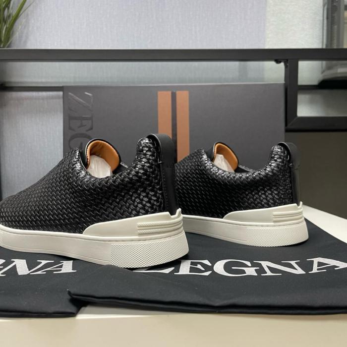 Zegna Triple Stitch Casual Comfortable Versatile Low-top Sneakers Men's Black