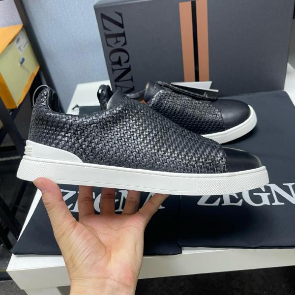 Zegna Triple Stitch Casual Comfortable Versatile Low-top Sneakers Men's Black