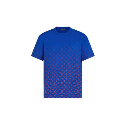 LOUIS VUITTON gradient logo full print round neck straight short sleeve T-shirt men's blue 1A8WMR