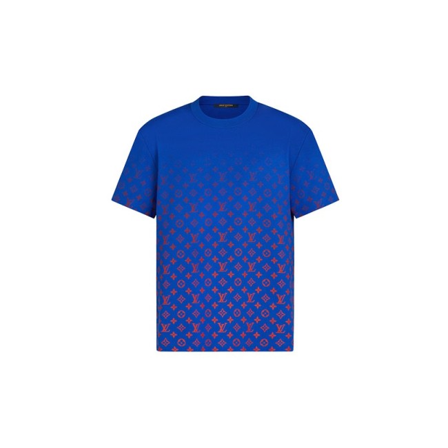 LOUIS VUITTON gradient logo full print round neck straight short sleeve T-shirt men's blue 1A8WMR