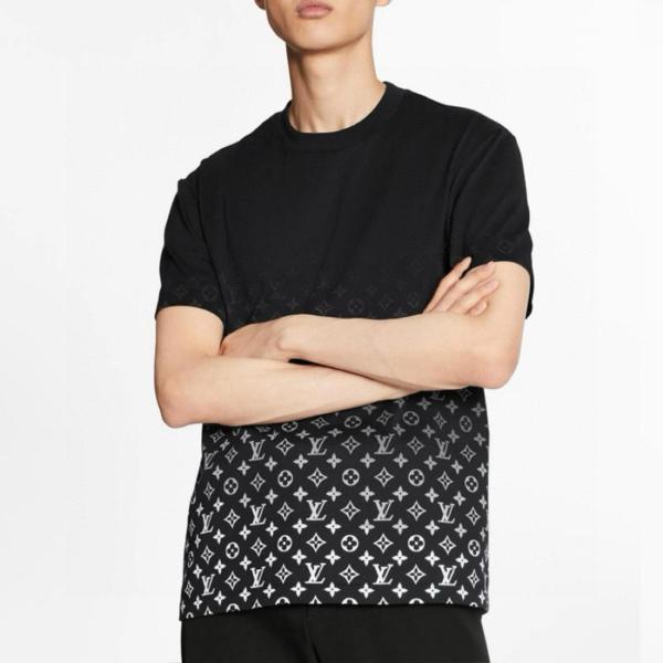 LOUIS VUITTON Full Logo Print Gradient Round Neck Short Sleeve T-shirt Men's Black 1A89Z0
