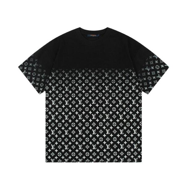 LOUIS VUITTON Full Logo Print Gradient Round Neck Short Sleeve T-shirt Men's Black 1A89Z0