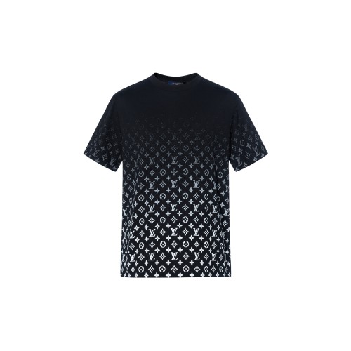 LOUIS VUITTON Full Logo Print Gradient Round Neck Short Sleeve T-shirt Men's Black 1A89Z0