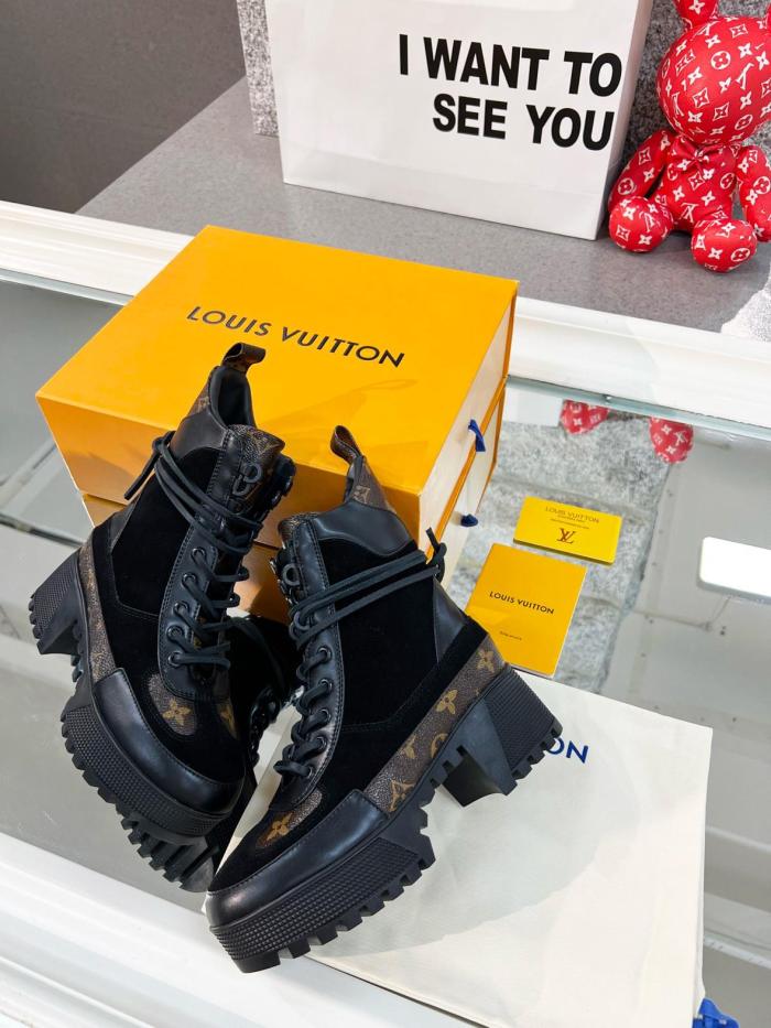 LOUIS VUITTON Laureate Martin Boots Women's Black/Brown 1A4XXV