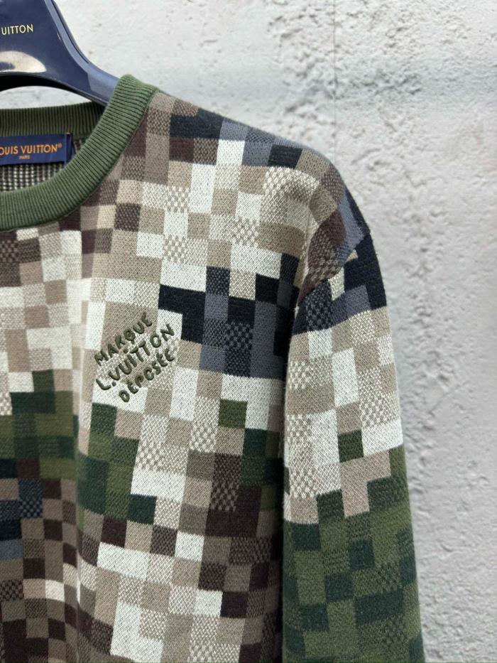 Louis Vuitton Damier Damoflage Cotton Jacquard Pullover Green Damoflage Damier