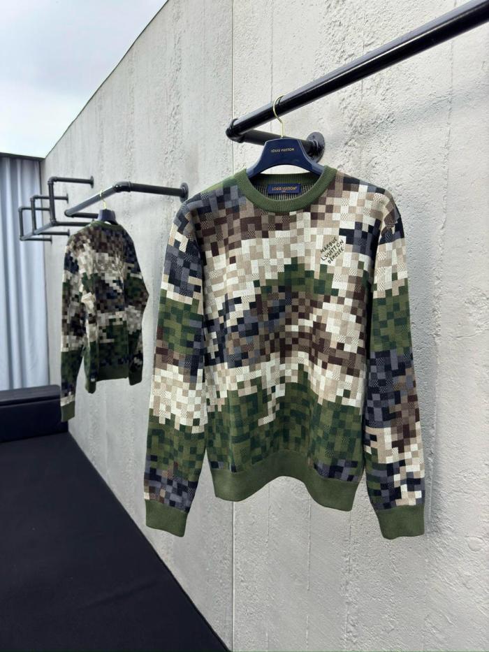 Louis Vuitton Damier Damoflage Cotton Jacquard Pullover Green Damoflage Damier