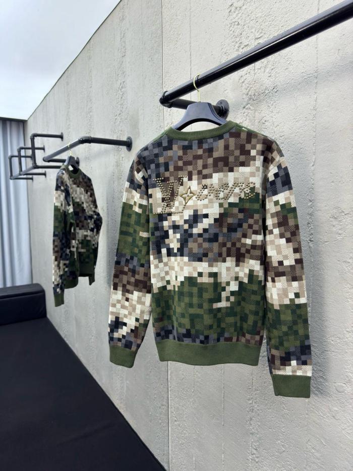 Louis Vuitton Damier Damoflage Cotton Jacquard Pullover Green Damoflage Damier