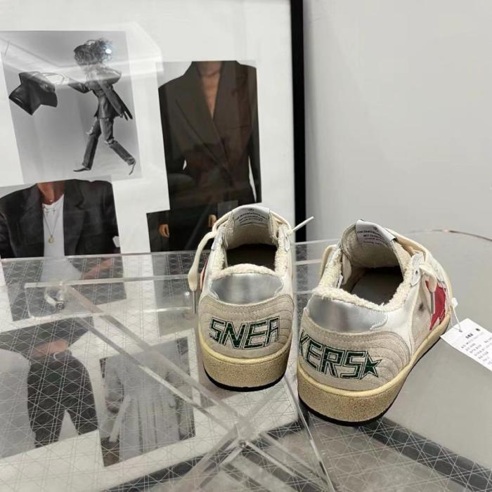 Golden Goose Ball Star in gray suede with red star and silver heel tab GMF00327.F004032.60401