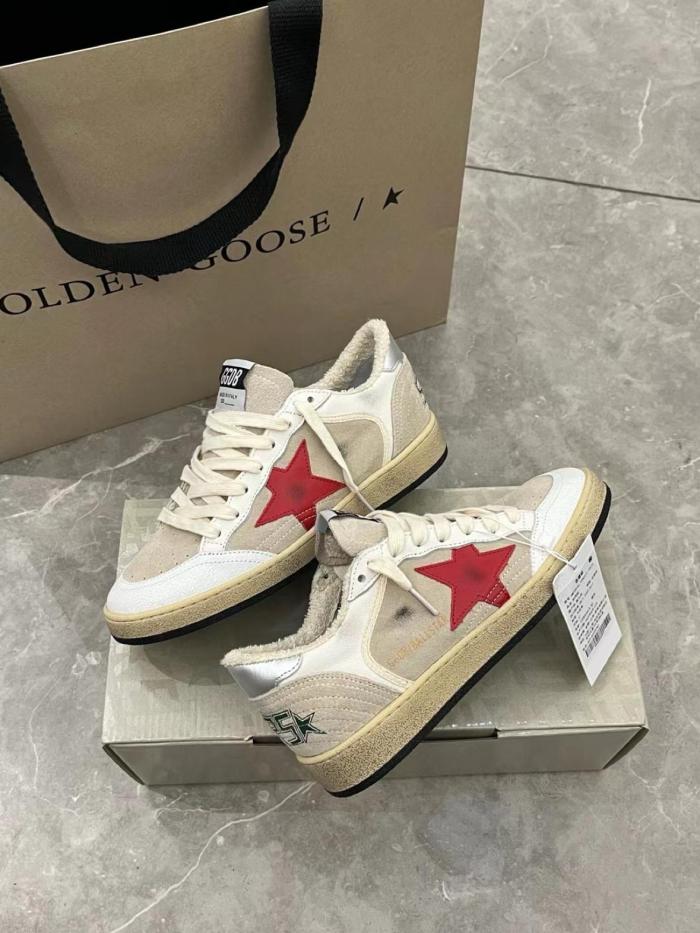 Golden Goose Ball Star in gray suede with red star and silver heel tab GMF00327.F004032.60401