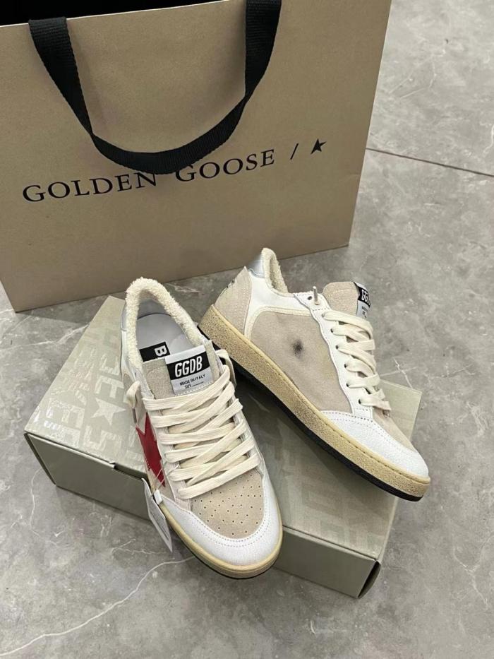Golden Goose Ball Star in gray suede with red star and silver heel tab GMF00327.F004032.60401