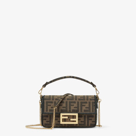 FENDI Baguette Mini Jacquard Ff Fabric Bag Brown 8BS017A6V5F17U4 size 20*5*13cm
