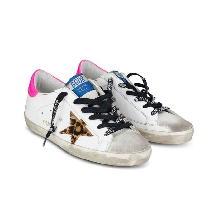 Golden Goose Super Star Low top Skateboard Shoes Women's Leopard Print Pink Tail