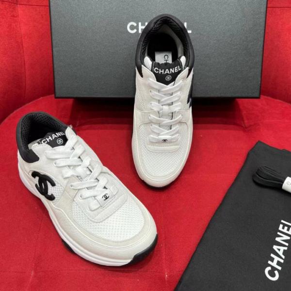 Chanel Low Top Trainer Suede White Black G38299 Y55720 K3846