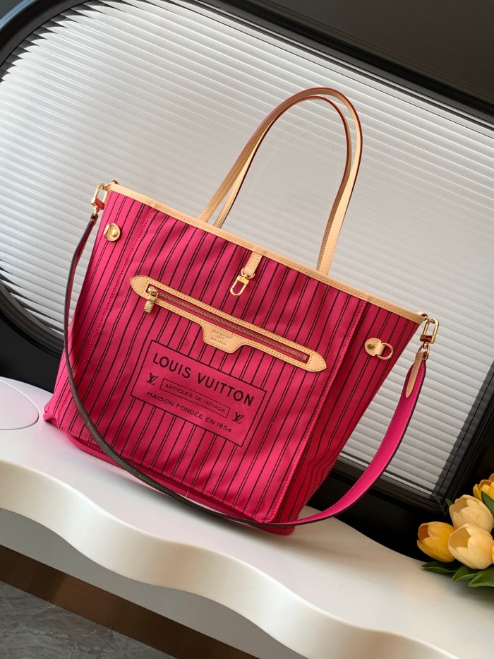 Louis Vuitton Neverfull Bandouliere MM Inside Out Monogram/Rose Pondichery M12257 size 30.99*13.97*27.94 cm