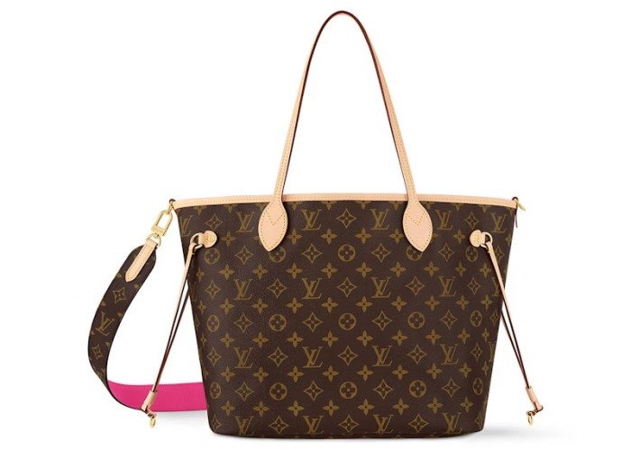 Louis Vuitton Neverfull Bandouliere MM Inside Out Monogram/Rose Pondichery M12257 size 30.99*13.97*27.94 cm