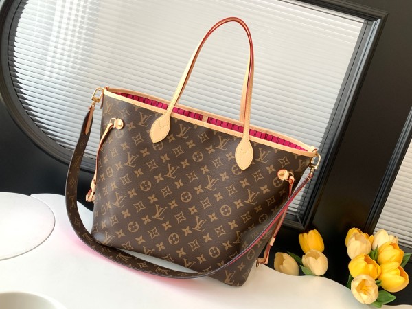 Louis Vuitton Neverfull Bandouliere MM Inside Out Monogram/Rose Pondichery M12257 size 30.99*13.97*27.94 cm