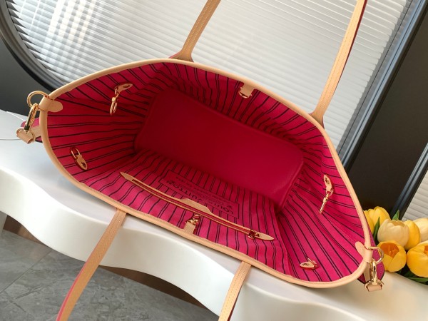 Louis Vuitton Neverfull Bandouliere MM Inside Out Monogram/Rose Pondichery M12257 size 30.99*13.97*27.94 cm