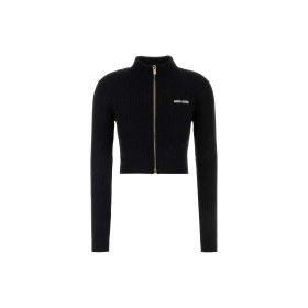 MIU MIU Logo Detailed Zip-Up Knitted Cardigan Black
