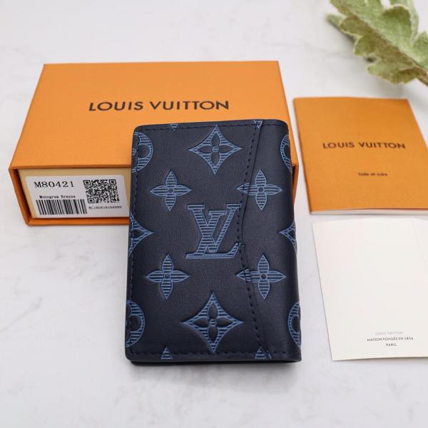 Louis Vuitton Pocket Organizer Monogram Shadow Navy Blue M80421 size 8*11*1 cm