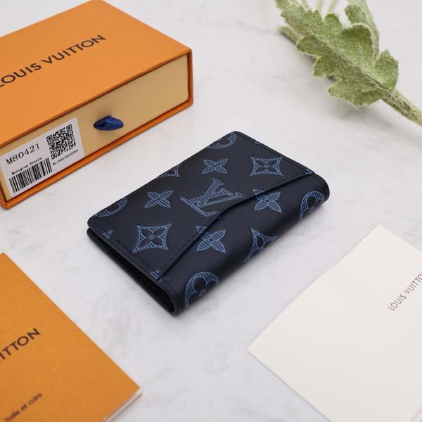 Louis Vuitton Pocket Organizer Monogram Shadow Navy Blue M80421 size 8*11*1 cm