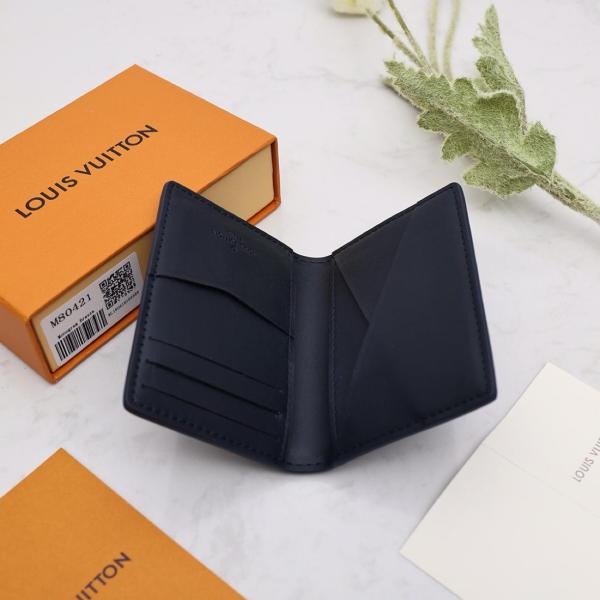 Louis Vuitton Pocket Organizer Monogram Shadow Navy Blue M80421 size 8*11*1 cm