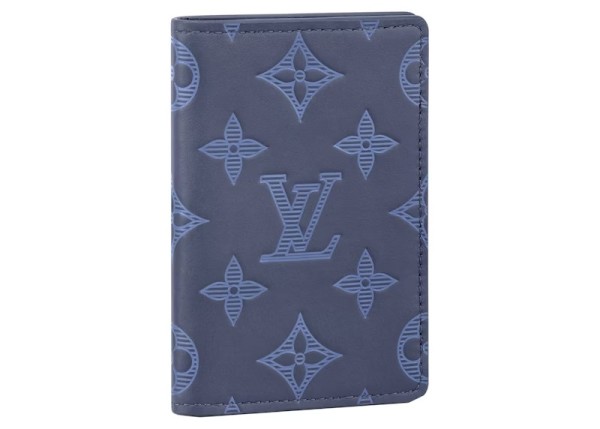 Louis Vuitton Pocket Organizer Monogram Shadow Navy Blue M80421 size 8*11*1 cm