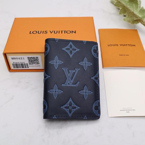 Louis Vuitton Pocket Organizer Monogram Shadow Navy Blue M80421 size 8*11*1 cm
