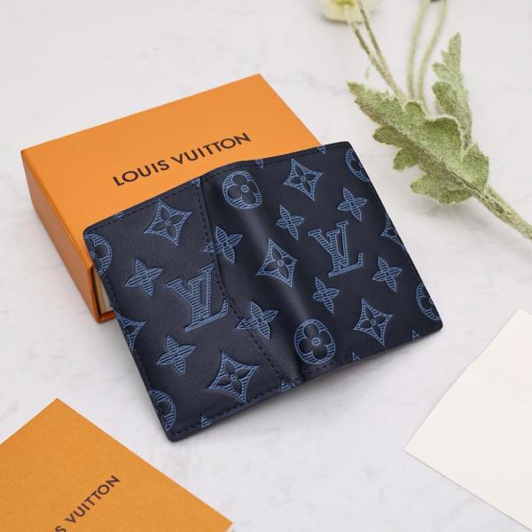 Louis Vuitton Pocket Organizer Monogram Shadow Navy Blue M80421 size 8*11*1 cm