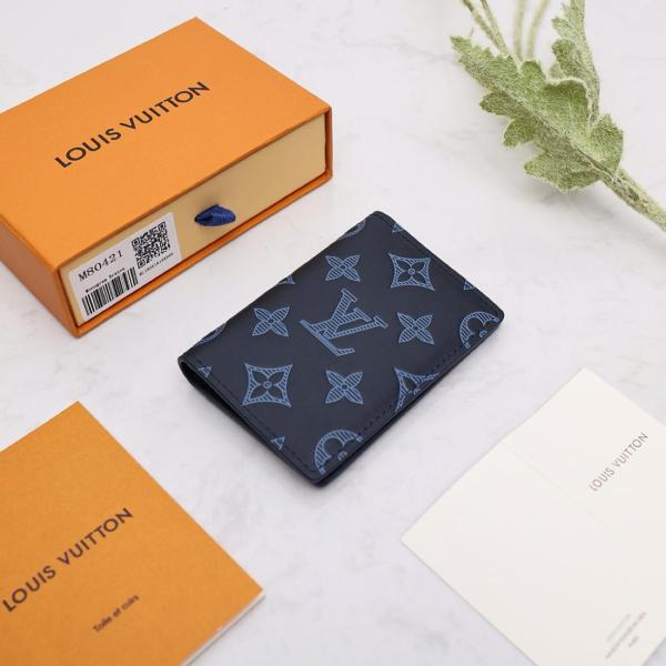 Louis Vuitton Pocket Organizer Monogram Shadow Navy Blue M80421 size 8*11*1 cm