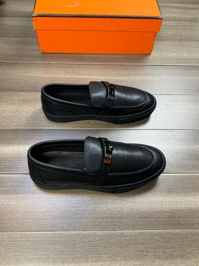 HERMES Game Loafers Men Black H241850ZH03