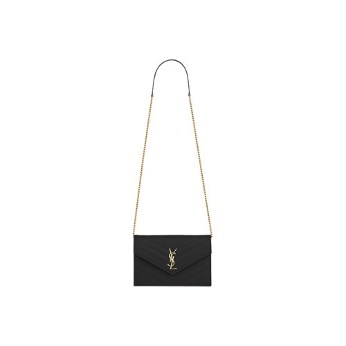 SAINT LAURENT ENVELOPE Quilted Grain Embossed Leather Envelope Bag Wallets Shoulder Bag Crossbody Bag Women's Black 393953-BOW01-1000 size L19*W3.5*H12.5cm