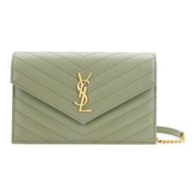 SAINT LAURENT ENVELOPE Calfskin Envelope Bag Chain Wallet Shoulder Bag Crossbody Bag Regular Women's Avocado Green 393953-BOW01-3316 size 19*4*13cm