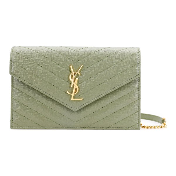 SAINT LAURENT ENVELOPE Calfskin Envelope Bag Chain Wallet Shoulder Bag Crossbody Bag Regular Women's Avocado Green 393953-BOW01-3316 size 19*4*13cm
