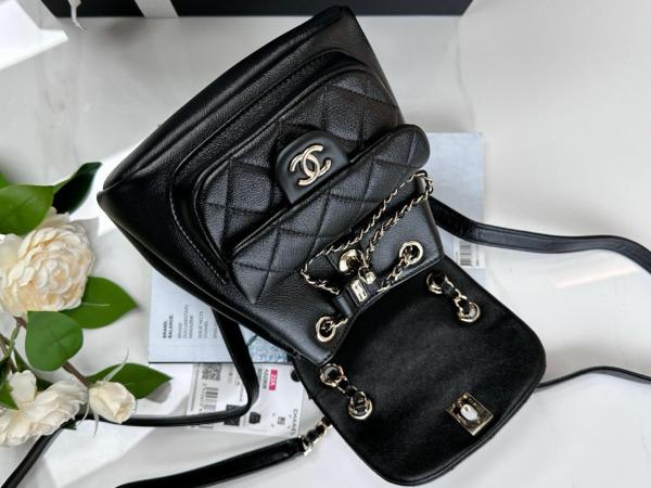 CHANEL Duma Cow Leather Backpack Small Size Women's Black AS2908-B09750-94305 size 18.5*12*18cm cm