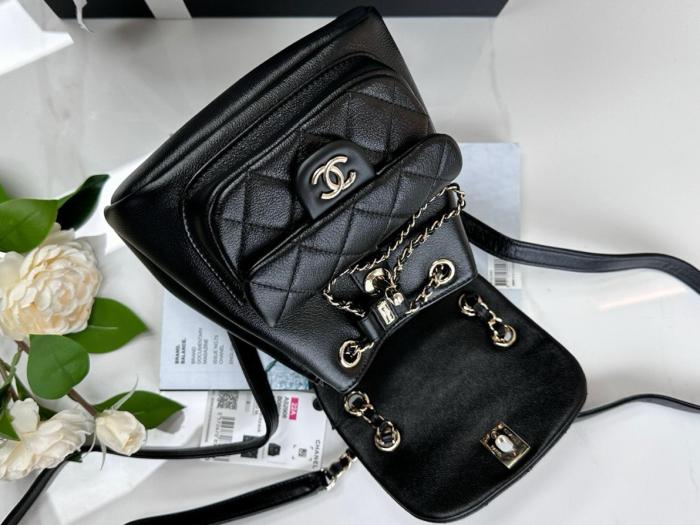 CHANEL Duma Cow Leather Backpack Small Size Women's Black AS2908-B09750-94305 size 18.5*12*18cm cm