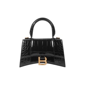 Balenciaga Crocodile Embossed Hourglass Top Handle Xs Black 5928331LRGM1000 size 18.8*7.9*13 cm
