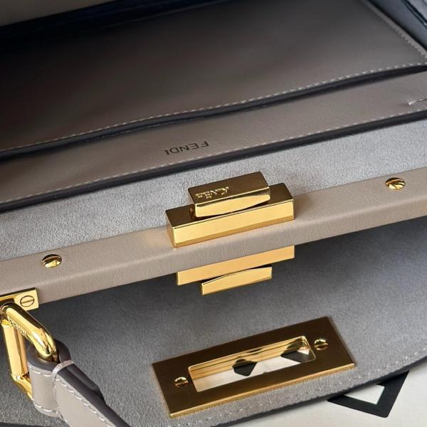 FENDI Peekaboo Calfskin One Shoulder Handbags Medium Size Women's Dove Gray 8BN353-AOVH-F0E65 size 33*10*25.5 cm 